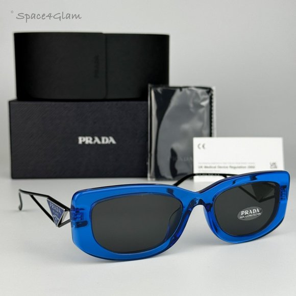 NEW Prada PR14YS 18M5S0 Crystal Electric Blue Grey Rectangle Unisex Sunglasses - Picture 3 of 11